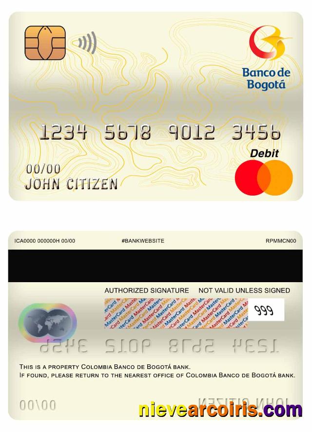Colombia Banco de Bogotá bank master debit card